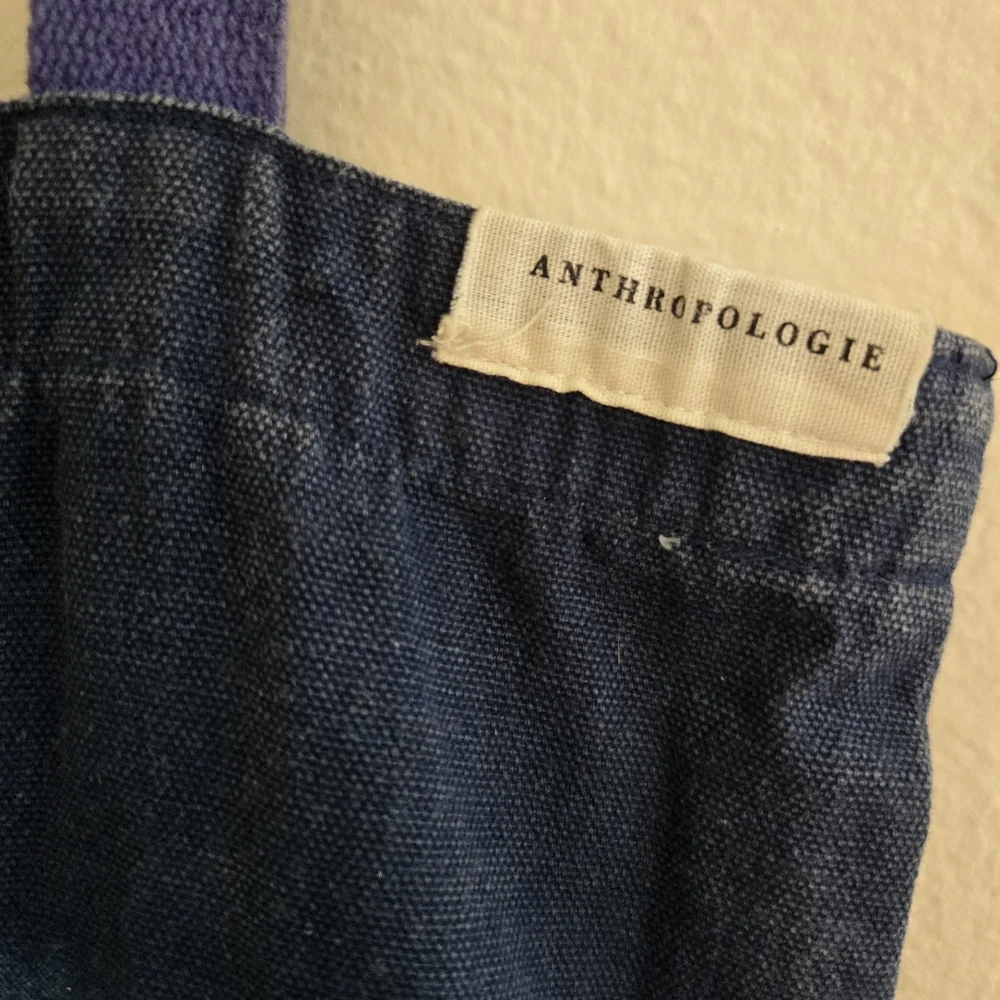 Anthropologie Blue Ombre Canvas Tote Distressed Red Abstract Graphic Bag
